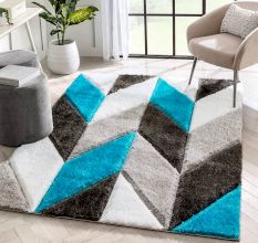 Modern blue Geometric Bedroom Rug